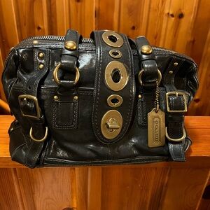 Coach Black and Gold Duffel Bag with Leather Finish